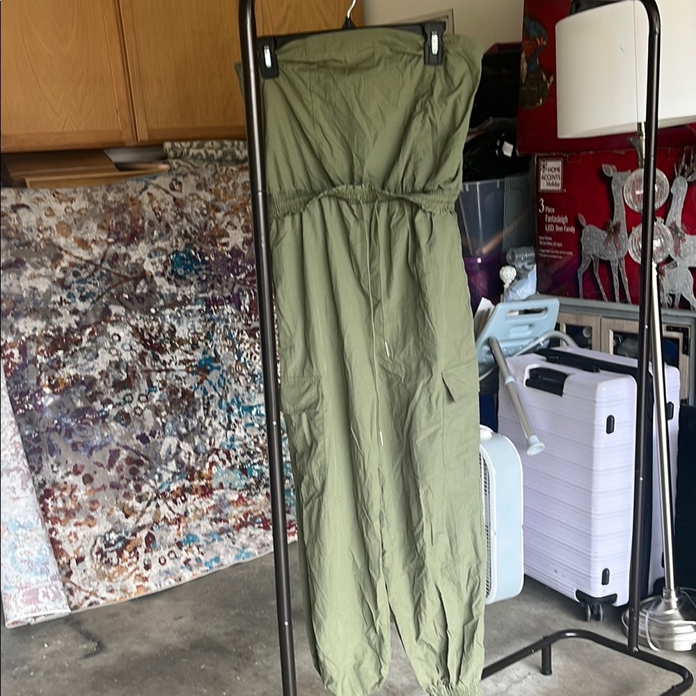 Olive Green Strapless Jumpsuit
